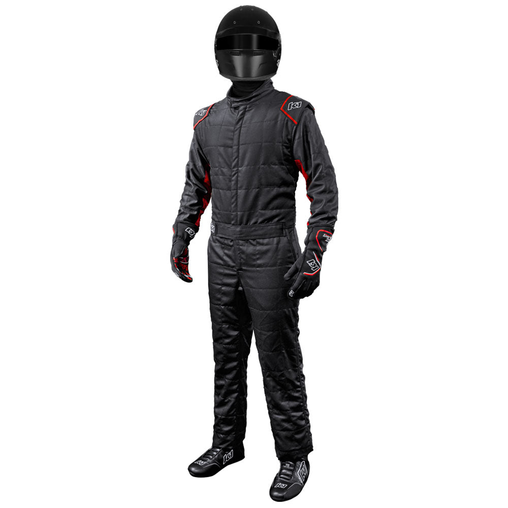 K1 Outlaw Adult Auto Racing Nomex® Suit - SFI 3.2A/5 - Black, Red - Medium/Large 54