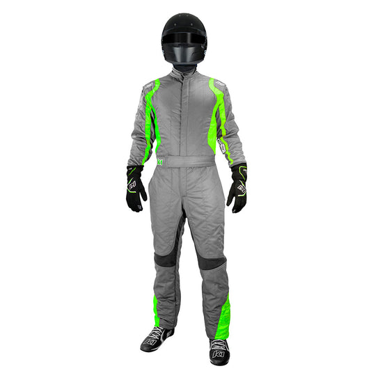 K1 Precision II Adult Nomex® Fire Suit - SFI 3.2A/5 - Grey, Green - Small 48