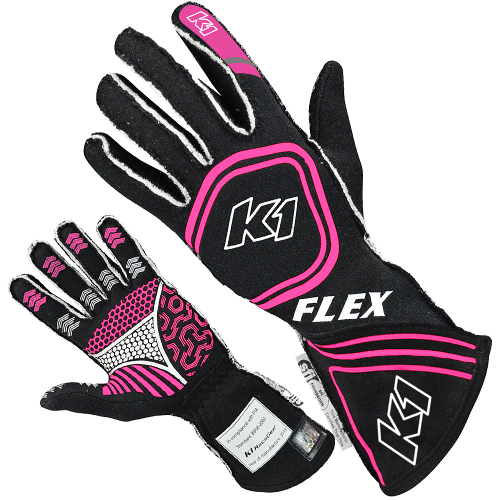 K1 Flex Youth Nomex® Auto Racing Gloves - SFI 3.3/5 - Black, Pink - 4XS