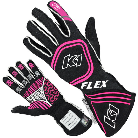 K1 Flex Youth Nomex® Auto Racing Gloves - SFI 3.3/5 - Black, Pink - 4XS