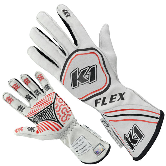 K1 Flex Adult Nomex® Auto Racing Gloves - SFI 3.3/5 - White - Small