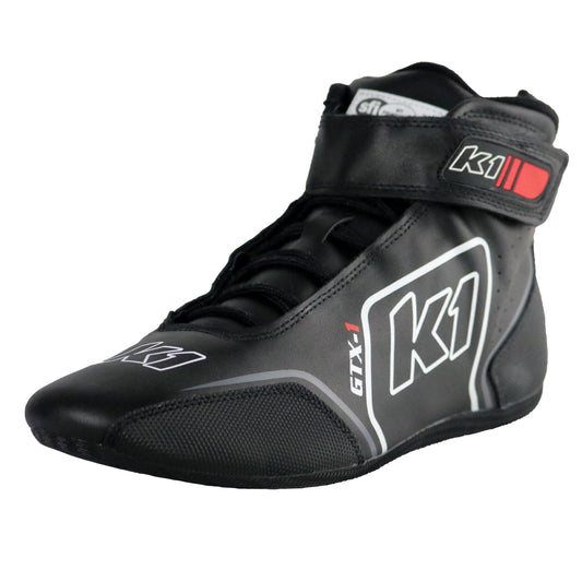 K1 GTX-1 Youth Soft Leather and Nomex® Auto Racing Shoes - SFI 3.3/5 - Black, Grey Size 4