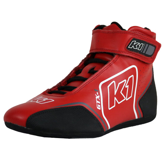 K1 GTX-1 Youth Soft Leather and Nomex® Auto Racing Shoes - SFI 3.3/5 - Red, Grey Size 4