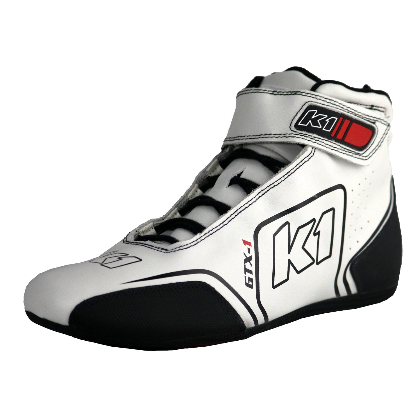 K1 GTX-1 Youth Soft Leather and Nomex® Auto Racing Shoes - SFI 3.3/5 - White, Black Size 4