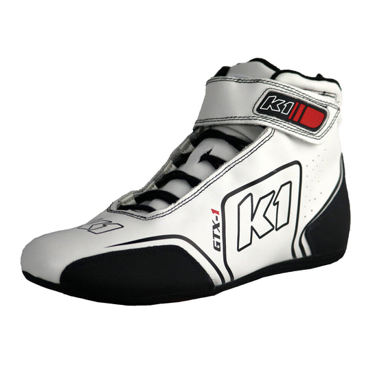 K1 GTX-1 Adult Soft Leather and Nomex® Auto Racing Shoes - SFI 3.3/5 - White, Black Size 8.5