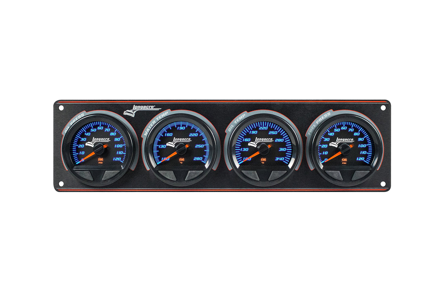 SMi™ Elite Waterproof Gauge Panel from Longacre, 4 Gauge Oil Pressure/Water Temperature/Oil Temperature/Fuel Pressure