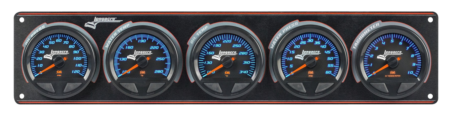 SMi™ Elite Waterproof Gauge Panel from Longacre,  4 Gauge Oil Pressure/Water Temperature/Fuel Pressure/Water Pressure/Tach