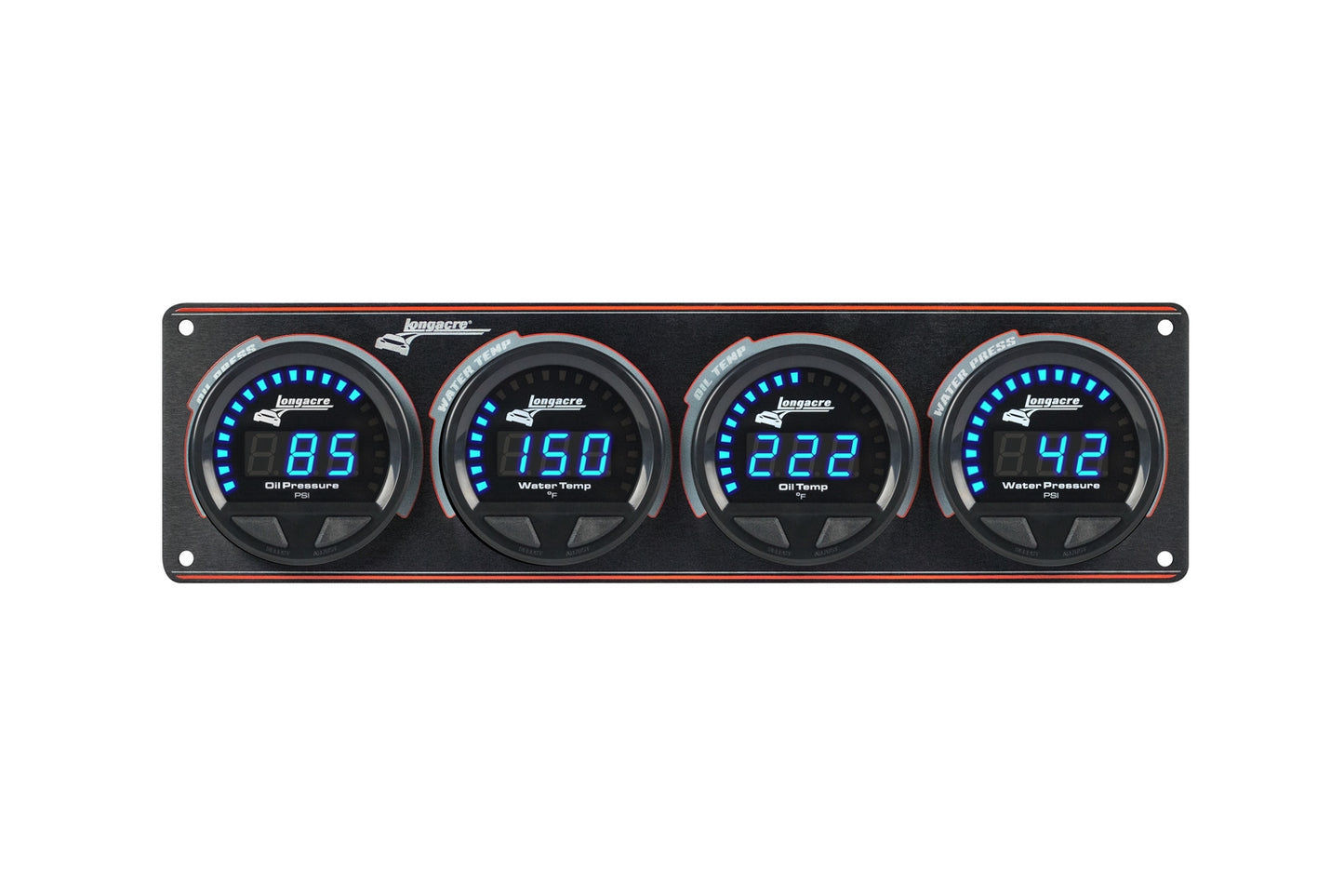 Digital Elite LED Waterproof Gauges from Longacre, 4 Gauge Oil Pressure/Water Temperature/Oil Temperature/Water Pressure