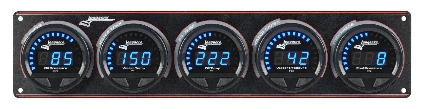 Digital Elite LED Waterproof Gauges from Longacre, 5 Gauge Oil Pressure/Water Temperature/Oil Temperature/Water Pressure/Fuel Pressure