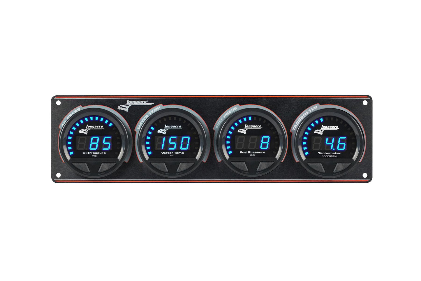 Digital Elite LED Waterproof Gauge Panel from Longacre,  3 Gauge Oil Pressure/Water Temperature/Fuel Pressure/Tach