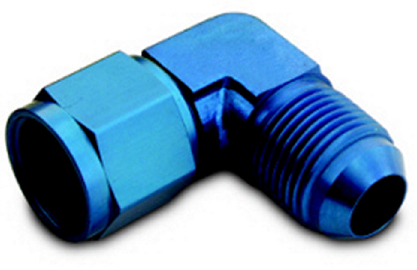 Fitting - Adapter - 90 Degree - 4 AN Female Swivel to 4 AN Male - Aluminum - Blue Anodized - Each