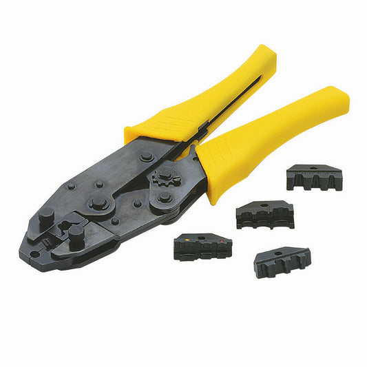 Wire Crimping Tool - Heavy Duty - Steel Frame - Insulated Handles - Ratcheting - 3 Sets of Crimping Dies - Each
