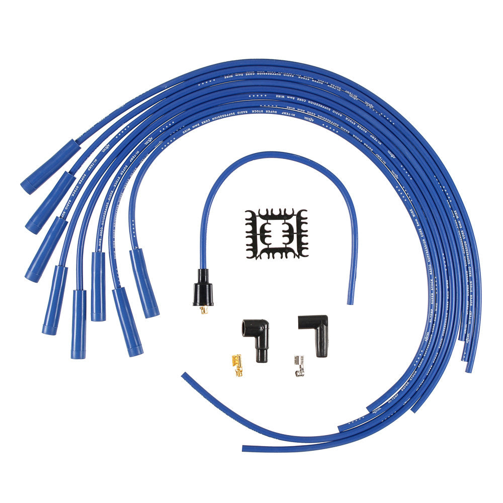 Spark Plug Wire Set - Super Stock - Spiral Core - 8 mm - Blue - Straight Plug Boots - HEI Style Terminal - Cut-To-Fit - V8 - Kit