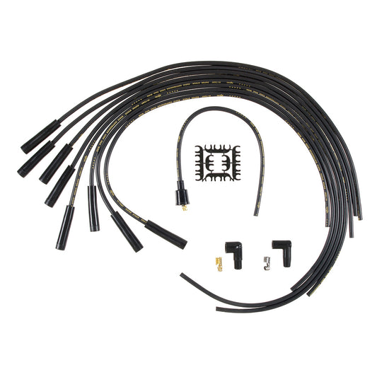 Spark Plug Wire Set - Super Stock - Spiral Core - 8 mm - Black - Straight Plug Boots - HEI Style Terminal - Cut-To-Fit - V8 - Kit