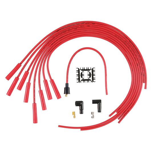 Spark Plug Wire Set - Super Stock - Spiral Core - 8 mm - Red - Straight Plug Boots - HEI Style Terminal - Cut-To-Fit - V8 - Kit