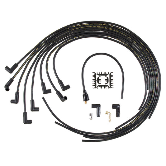 Spark Plug Wire Set - Super Stock - Spiral Core - 8 mm - Black - 90 Degree Plug Boots - HEI Style Terminal - Cut-To-Fit - V8 - Kit