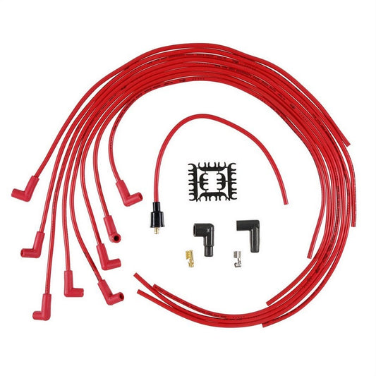 Spark Plug Wire Set - Super Stock - Spiral Core - 8 mm - Red - 90 Degree Plug Boots - HEI Style Terminal - Cut-To-Fit - V8 - Kit