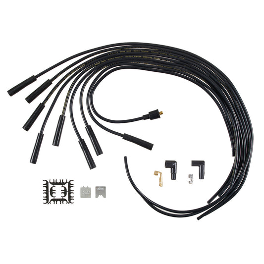 Spark Plug Wire Set - Super Stock - Spiral Core - 8 mm - Black - Straight Plug Boots - HEI Style Terminal - Cut-To-Fit - V8 - Kit