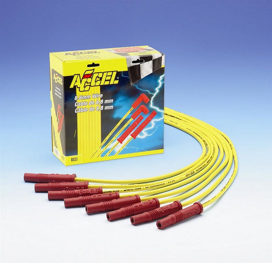 Spark Plug Wire Set - Spiral Core - 8.8 mm - Yellow - Straight Plug Boots - HEI Style Terminal - Cut-To-Fit - V8 - Kit