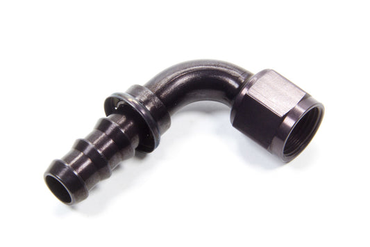 Fitting - Hose End - AQP Socketless - 90 Degree - 10 AN Hose Barb to 10 AN Female - Aluminum - Black Anodized - Each