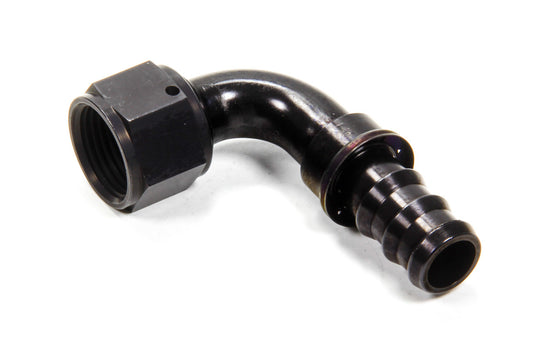 Fitting - Hose End - AQP Socketless - 90 Degree - 12 AN Hose Barb to 12 AN Female - Aluminum - Black Anodized - Each