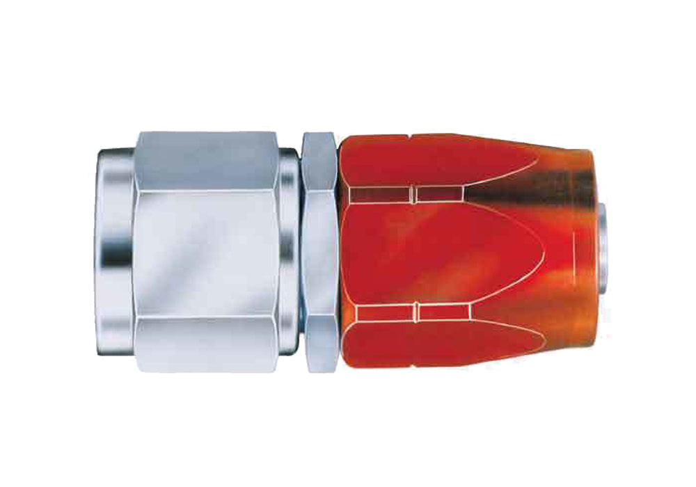 Fitting - Hose End - AQP/Startlite - Straight - 4 AN Hose to 4 AN Female Swivel - Aluminum / Steel - Red Anodized / Natural - Each