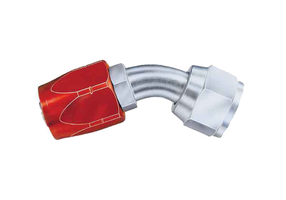 Fitting - Hose End - AQP/Startlite - 45 Degree - 4 AN Hose to 4 AN Female - Steel - Red / Natural - Each