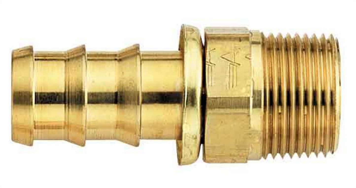 Fitting - Hose End - AQP Socketless - Straight - 12 AN Hose Barb to 3/4 in NPT Male - Brass - Each