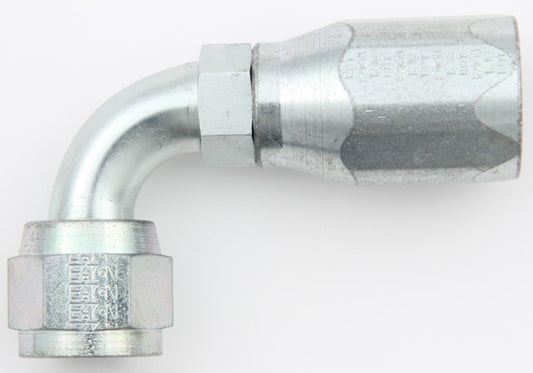 Fitting - Hose End - AQP High Pressure - 90 Degree - 10 AN Hose to 7/8-14 in Female - Steel - Zinc Plated - Each