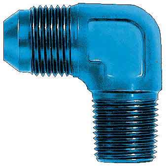 Fitting - Adapter - 90 Degree - 3 AN Male to 1/8 in NPT Male - Aluminum - Blue Anodized - Each