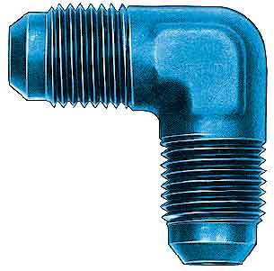 Fitting - Adapter - 90 Degree - 8 AN Male to 8 AN Male - Aluminum - Blue Anodized - Each