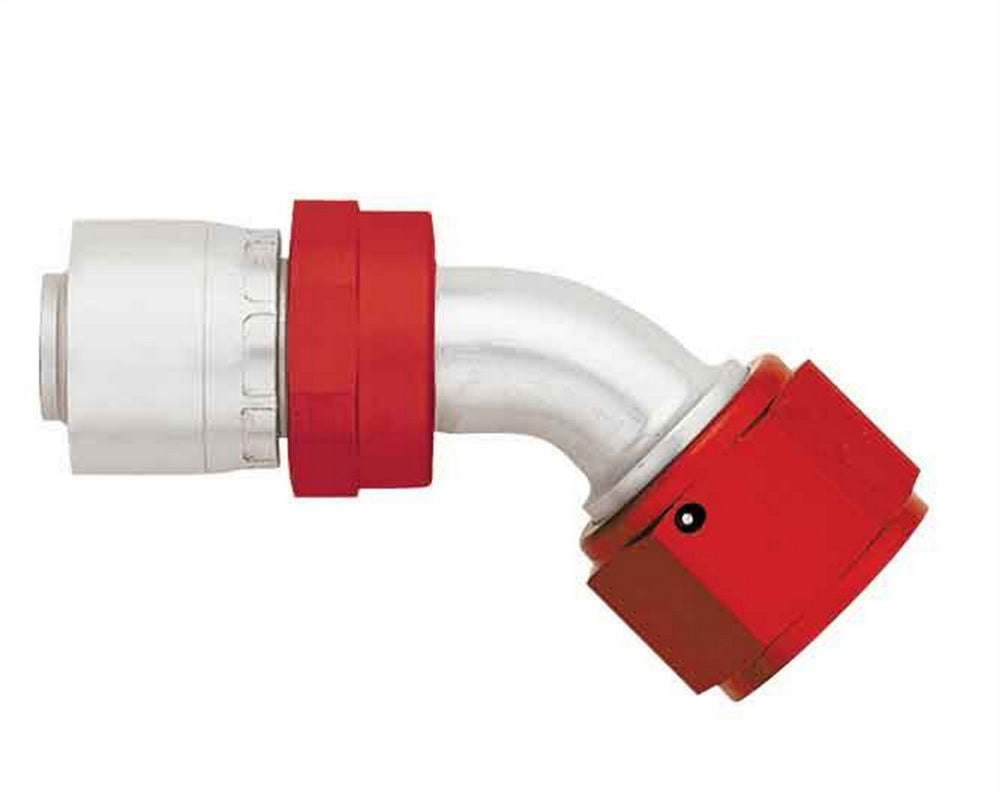 Fitting - Hose End - AQP/Startlite - 45 Degree - 4 AN Hose Crimp to 4 AN Female - Aluminum - Red / Silver - Each