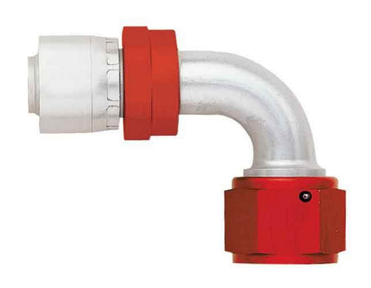 Fitting - Hose End - AQP/Startlite - 90 Degree - 4 AN Hose Crimp to 4 AN Female - Aluminum - Red / Silver - Each