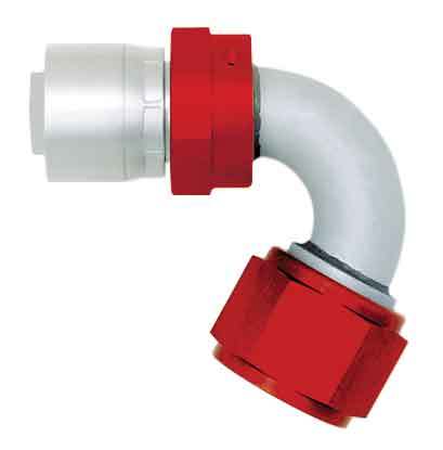 Fitting - Hose End - AQP/Startlite - 120 Degree - 6 AN Hose Crimp to 6 AN Female Swivel - Aluminum - Red / Silver - Each