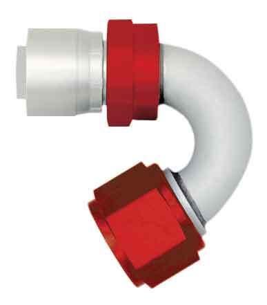 Fitting - Hose End - AQP/Startlite - 150 Degree - 6 AN Hose Crimp to 6 AN Female Swivel - Aluminum - Red / Silver - Each