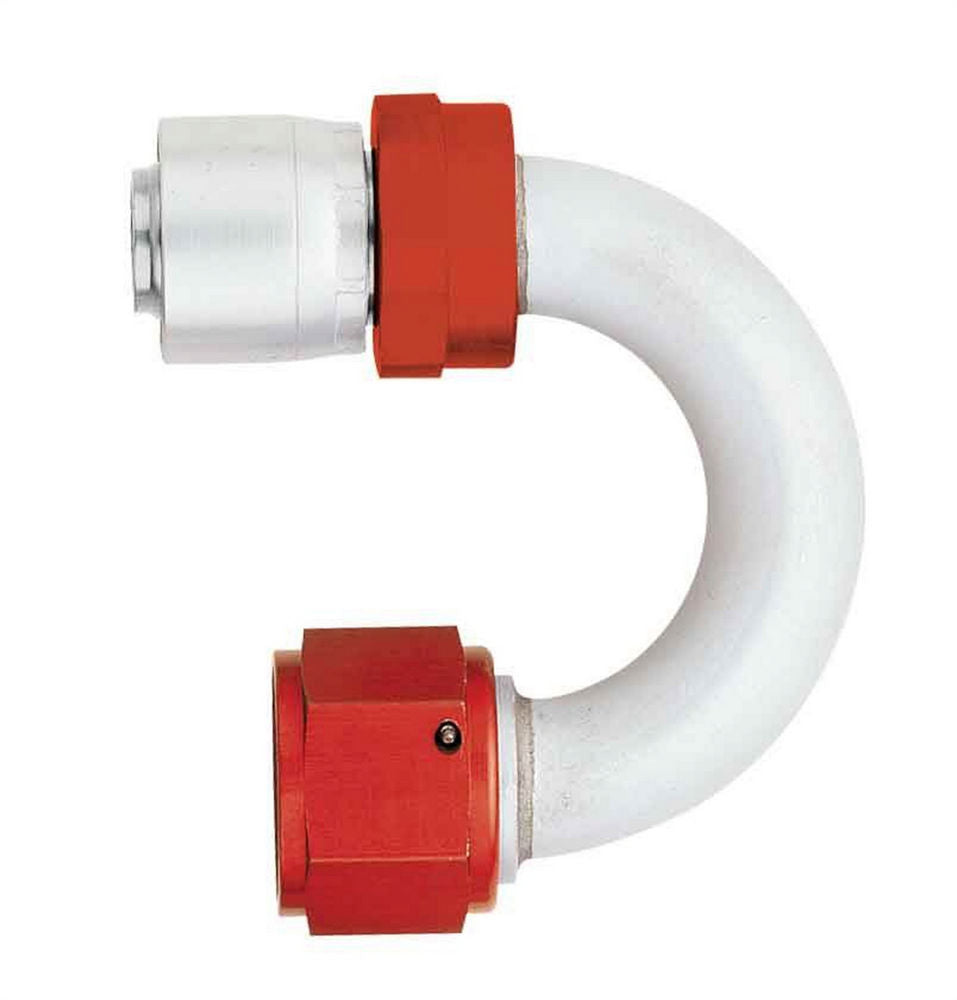 Fitting - Hose End - AQP/Startlite - 180 Degree - 8 AN Hose Crimp to 8 AN Female Swivel - Aluminum - Red / Silver - Each