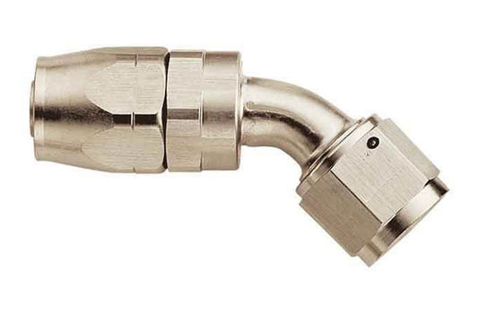 Fitting - Hose End - AQP/Startlite - 45 Degree - 6 AN Hose to 6 AN Female Swivel - Aluminum - Nickel Plated - Each