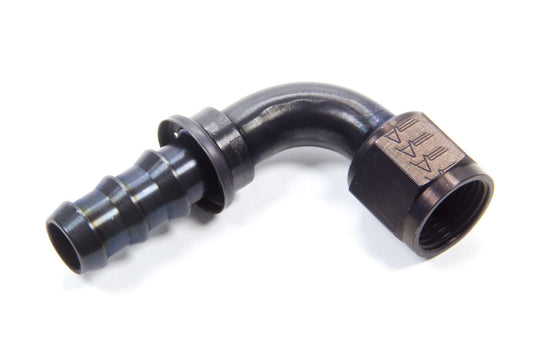 Fitting - Hose End - AQP Socketless - 90 Degree - 10 AN Hose Barb to 10 AN Female - Aluminum - Black Anodized - Each