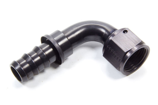 Fitting - Hose End - AQP Socketless - 90 Degree - 12 AN Hose Barb to 12 AN Female - Aluminum - Black Anodized - Each