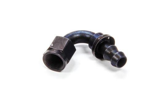 Fitting - Hose End - AQP Socketless - 120 Degree - 6 AN Hose Barb to 6 AN Female - Aluminum - Black Anodized - Each