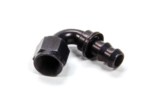 Fitting - Hose End - AQP Socketless - 120 Degree - 8 AN Hose Barb to 8 AN Female - Aluminum - Black Anodized - Each