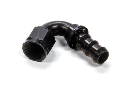 Fitting - Hose End - AQP Socketless - 120 Degree - 10 AN Hose Barb to 10 AN Female - Aluminum - Black Anodized - Each