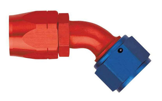 Fitting - Hose End - AQP/Startlite - 45 Degree - 6 AN Hose to 6 AN Female - Aluminum - Blue / Red Anodized - Each