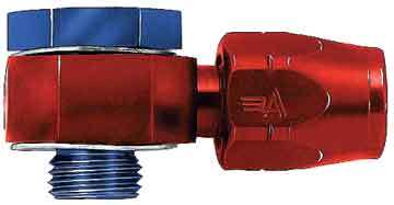 Fitting - Hose End - Banjo - Straight - 6 AN Hose to 9/16-24 in Banjo - Aluminum - Blue / Red Anodized - Each