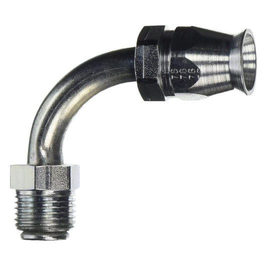 Fitting - Hose End - PTFE Racing Hose - 90 Degree - 6 AN Hose to 5/8-18 Inverted Flare Male - Steel - Natural - Each