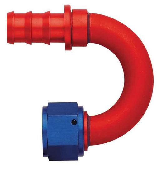 Fitting - Hose End - AQP Socketless - 180 Degree - 6 AN Hose Barb to 6 AN Female - Aluminum - Blue / Red Anodized - Each