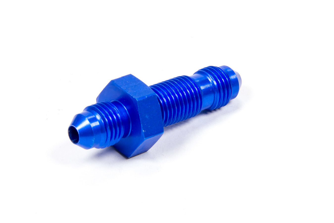 Fitting - Bulkhead - Straight - 4 AN Male to 4 AN Male Bulkhead - Aluminum - Blue Anodized - Each