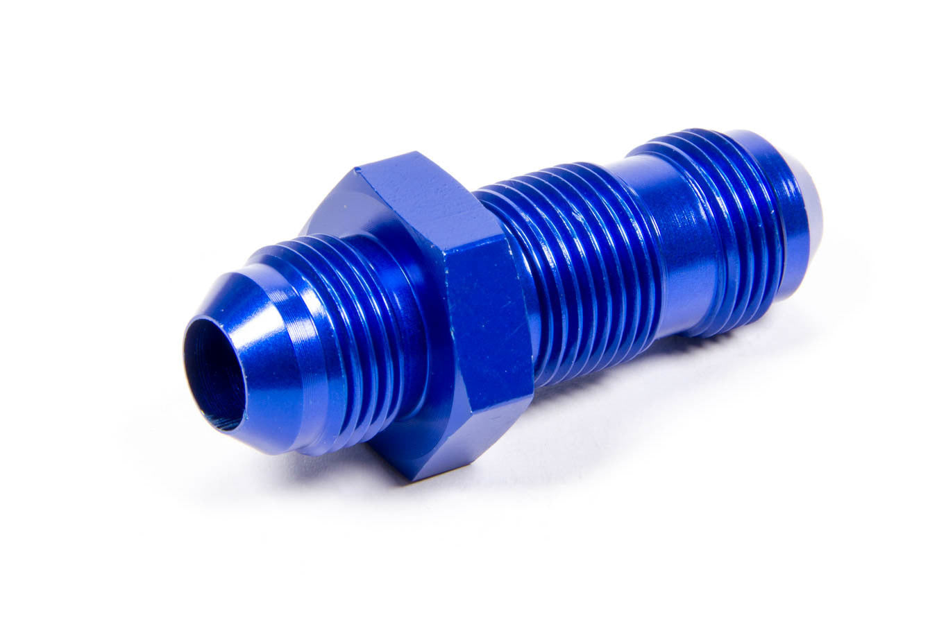 Fitting - Bulkhead - Straight - 8 AN Male to 8 AN Male Bulkhead - Aluminum - Blue Anodized - Each