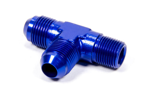 Fitting - Adapter Tee - 8 AN Male x 8 AN Male x 3/8 in NPT Male - Aluminum - Blue Anodized - Each