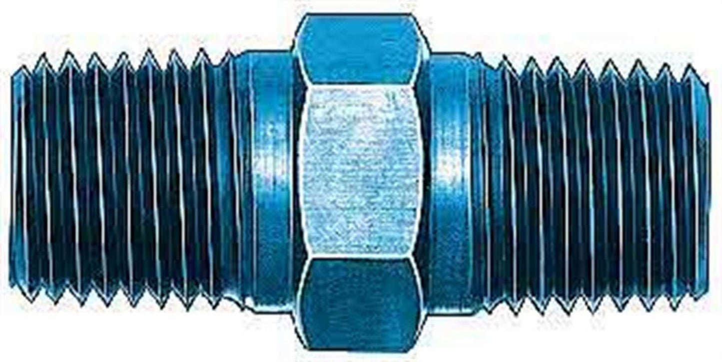 Fitting - Adapter - Straight - 1/8 in NPT Male to 1/8 in NPT Male - Aluminum - Blue Anodized - Each